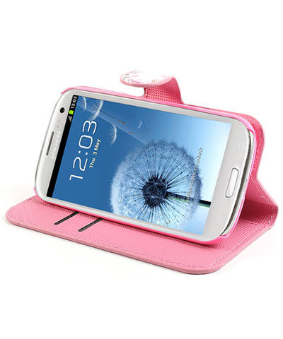 Samsung Galaxy S3 Wallet Case Stand Bloem Patroon afbeelding 3