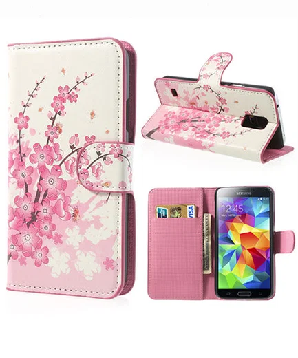 Samsung Galaxy S5 (Neo) Bloem Wallet Stand Case afbeelding 1