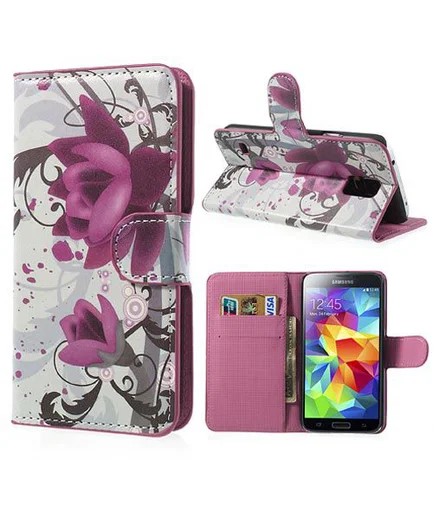 Samsung Galaxy S5 (Neo) Lotus Bloem Wallet Stand Case afbeelding 1