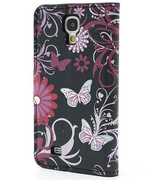 Samsung i9505 Galaxy S4 Wallet Stand Case Vlinder Patroon Zwart afbeelding 4