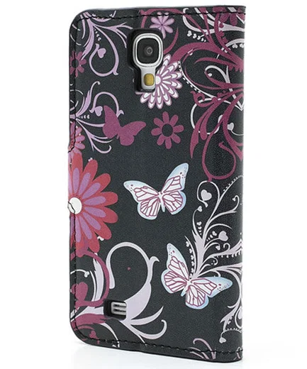 Samsung i9505 Galaxy S4 Wallet Stand Case Vlinder Patroon Zwart afbeelding 4