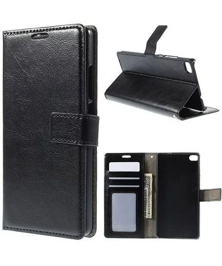 Huawei Ascend P8 Wallet Flip Case Stand Zwart afbeelding 1