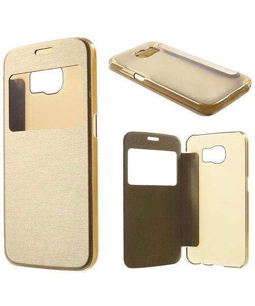 Samsung Galaxy S6 Window View Bookcase Flip Hoesje Goud afbeelding 8