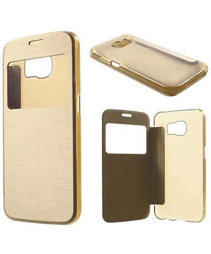 Samsung Galaxy S6 Window View Bookcase Flip Hoesje Goud afbeelding 8