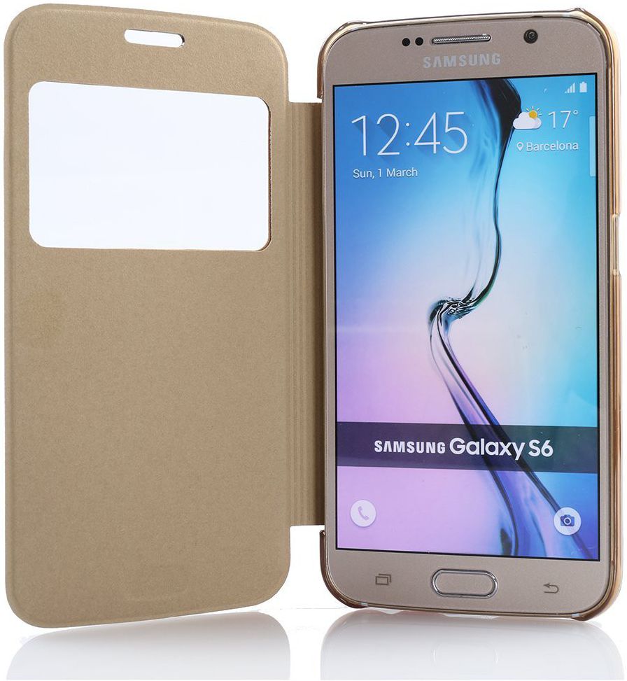 Samsung Galaxy S6 Window View Bookcase Flip Hoesje Goud afbeelding 2