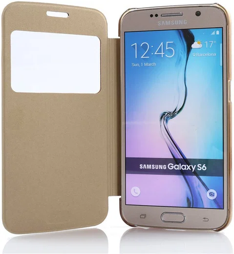 Samsung Galaxy S6 Window View Bookcase Flip Hoesje Goud afbeelding 2