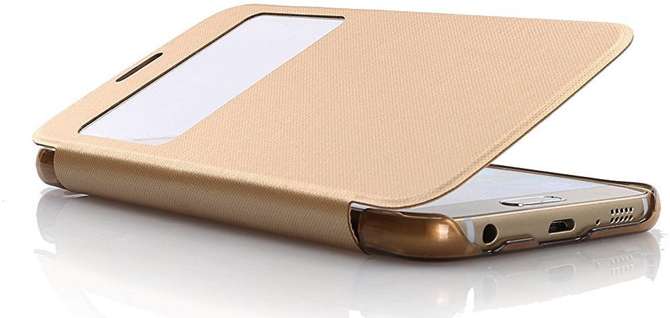 Samsung Galaxy S6 Window View Bookcase Flip Hoesje Goud afbeelding 5