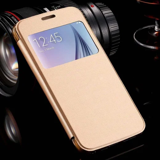 Samsung Galaxy S6 Window View Bookcase Flip Hoesje Goud afbeelding 7