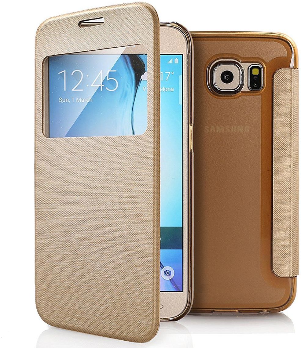 Samsung Galaxy S6 Window View Bookcase Flip Hoesje Goud afbeelding 1