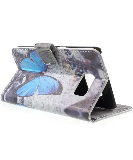 Samsung Galaxy S6 Blue Butterfly Wallet Case afbeelding 3