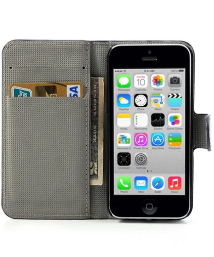 Apple iPhone 5C Wallet Hoesje Vlinder en Bloem afbeelding 5
