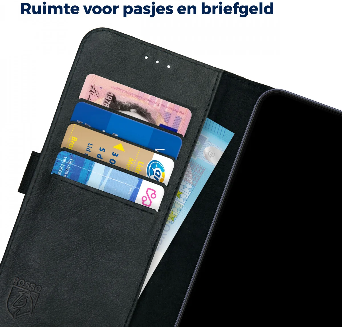 Rosso Deluxe Google Pixel 9 Pro XL Hoesje Echt Leer Book Case Zwart afbeelding 7