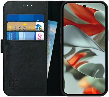 Rosso Deluxe Google Pixel 9 Pro XL Hoesje Echt Leer Book Case Zwart