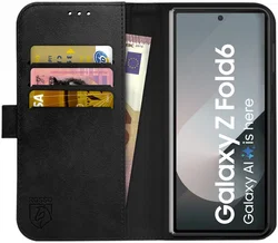Rosso Deluxe Samsung Galaxy Z Fold 6 Hoesje Echt Leer Book Case Zwart afbeelding