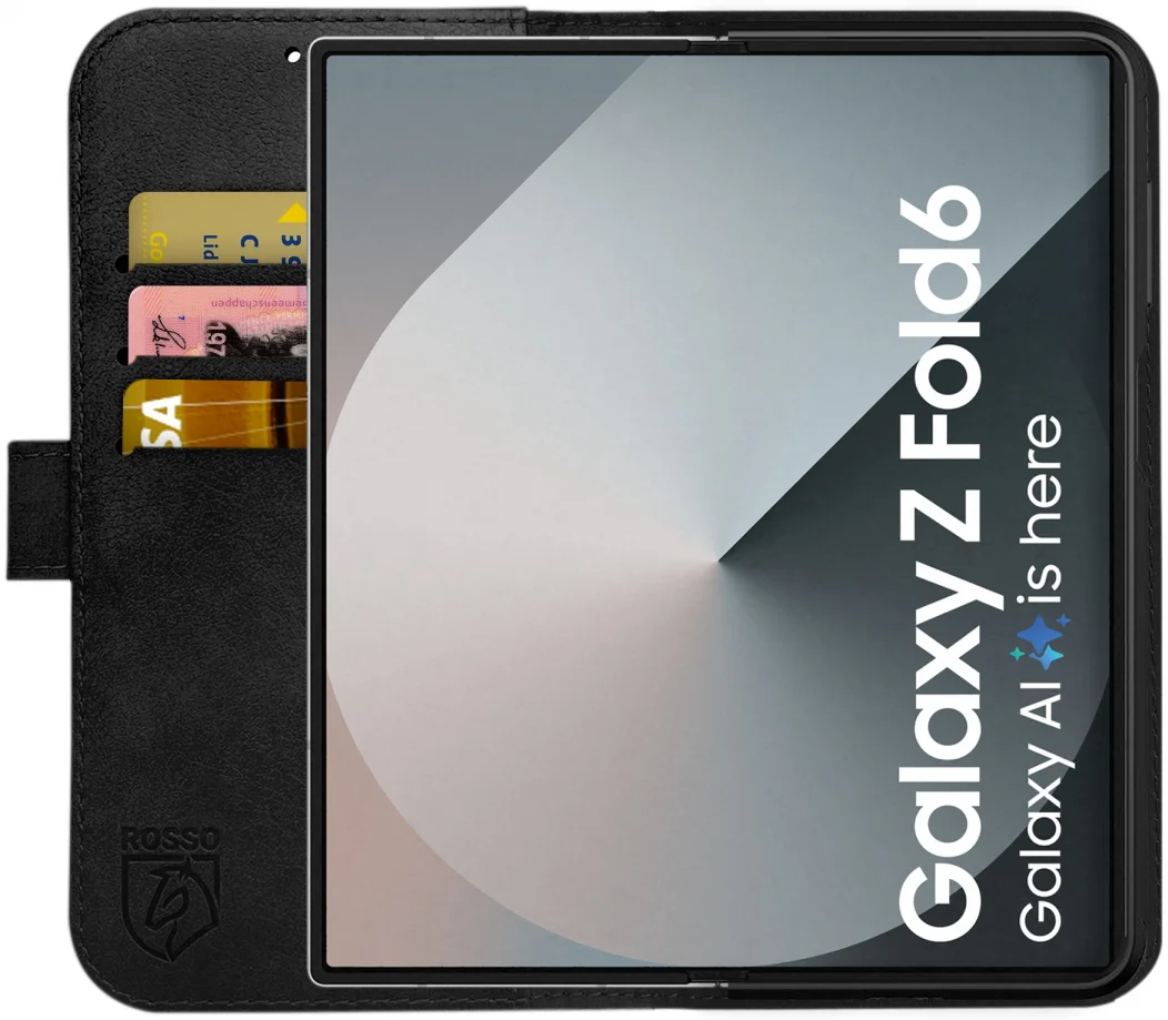 Rosso Deluxe Samsung Galaxy Z Fold 6 Hoesje Echt Leer Book Case Zwart afbeelding 2