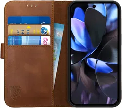 Rosso Deluxe Google Pixel 9 / 9 Pro Hoesje Echt Leer Book Case Bruin afbeelding