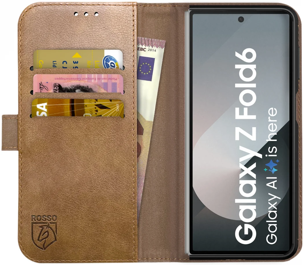 Rosso Deluxe Samsung Galaxy Z Fold 6 Hoesje Echt Leer Book Case Bruin afbeelding 1