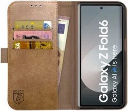 Rosso Deluxe Samsung Galaxy Z Fold 6 Hoesje Echt Leer Book Case Bruin afbeelding