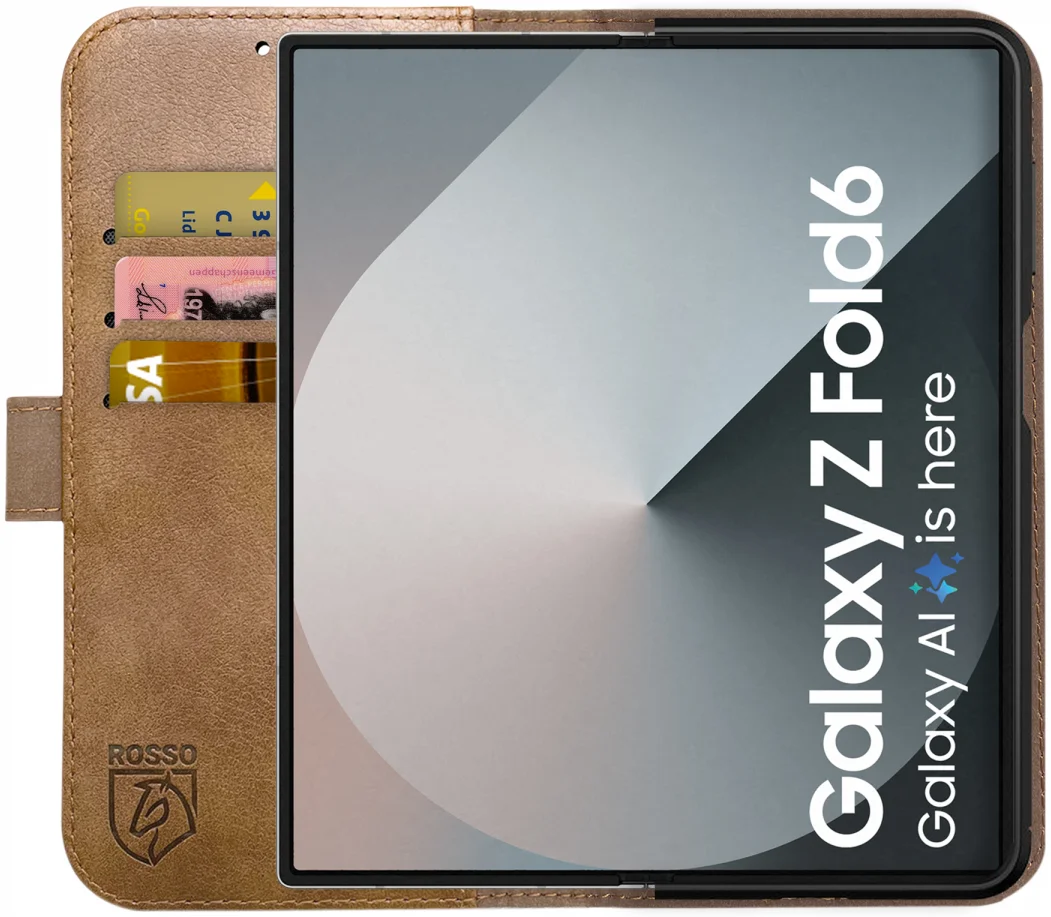 Rosso Deluxe Samsung Galaxy Z Fold 6 Hoesje Echt Leer Book Case Bruin afbeelding 2