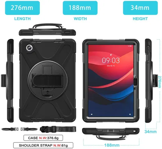 Lenovo Tab M11 / K11 Hoes Back Cover met Kickstand en Handriem Zwart afbeelding 10