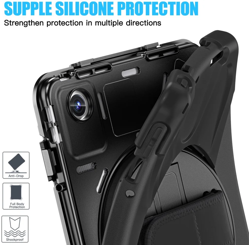 Lenovo Tab M11 / K11 Hoes Back Cover met Kickstand en Handriem Zwart afbeelding 12