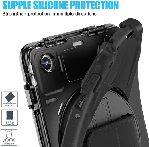 Lenovo Tab M11 / K11 Hoes Back Cover met Kickstand en Handriem Zwart afbeelding 12