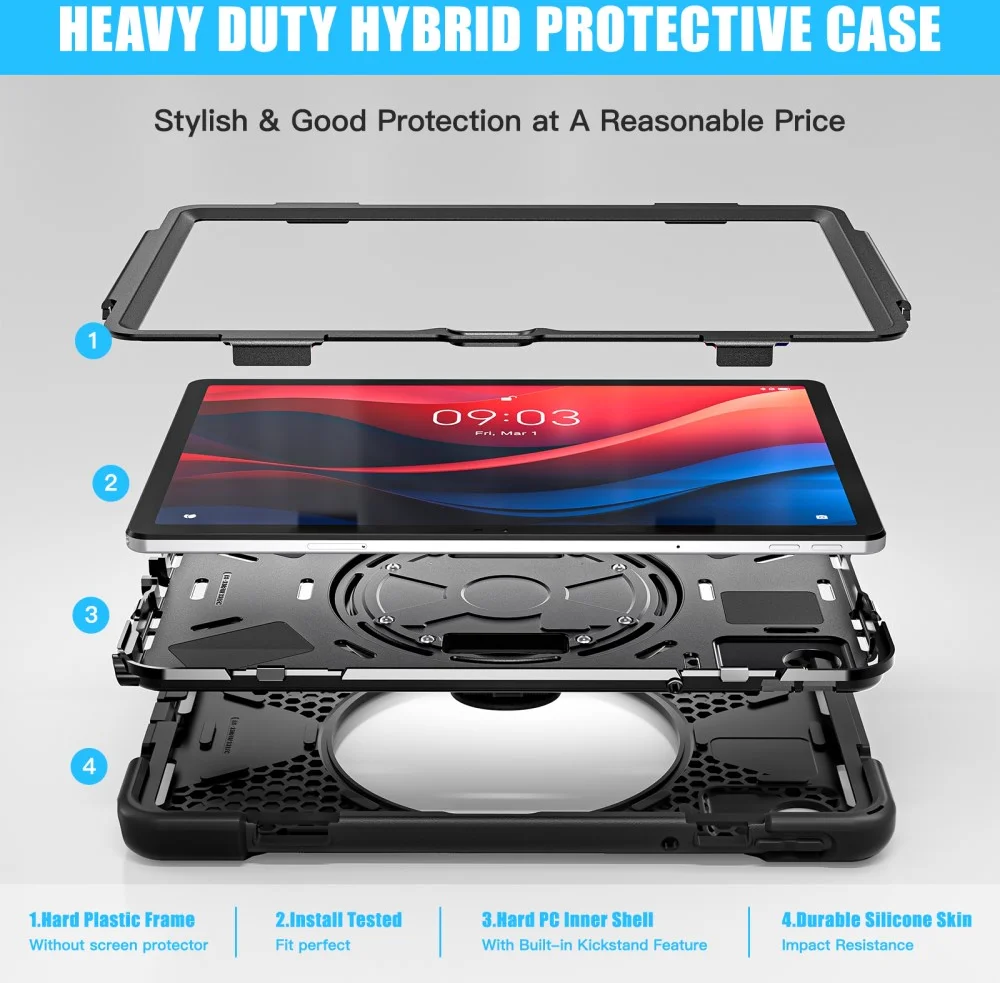 Lenovo Tab M11 / K11 Hoes Back Cover met Kickstand en Handriem Zwart afbeelding 4