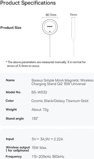Baseus Simple Mini4 Qi2 MagSafe Draadloze Oplader 15W Goud afbeelding 17