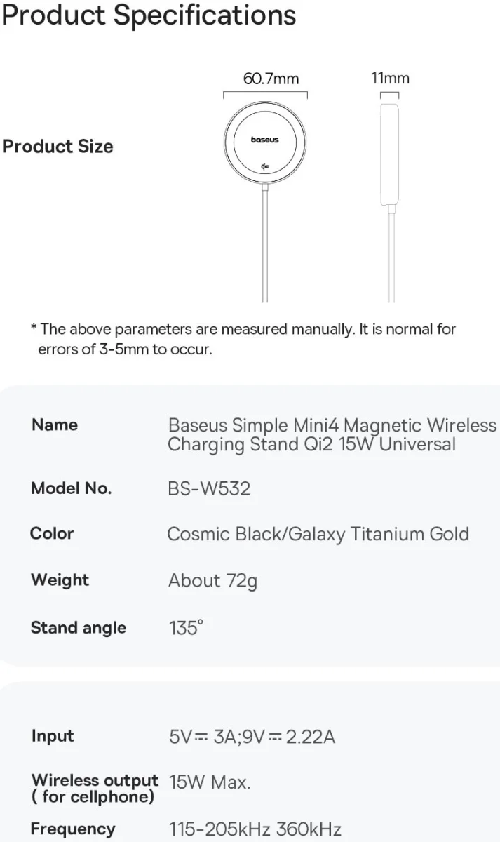 Baseus Simple Mini4 Qi2 MagSafe Draadloze Oplader 15W Zwart afbeelding 17