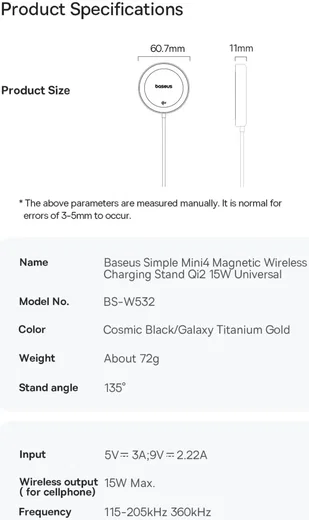 Baseus Simple Mini4 Qi2 MagSafe Draadloze Oplader 15W Zwart afbeelding 17