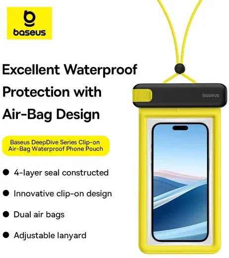 Baseus IPX8 DeepDive Waterdichte Telefoonhoes tot 7.2 Inch Geel / Zwart afbeelding 3