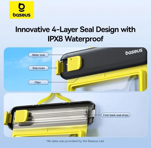 Baseus IPX8 DeepDive Waterdichte Telefoonhoes tot 7.2 Inch Geel / Zwart afbeelding 4
