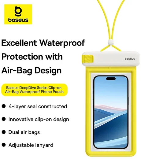 Baseus IPX8 DeepDive Waterdichte Telefoonhoes tot 7.2 Inch Geel / Wit afbeelding 3