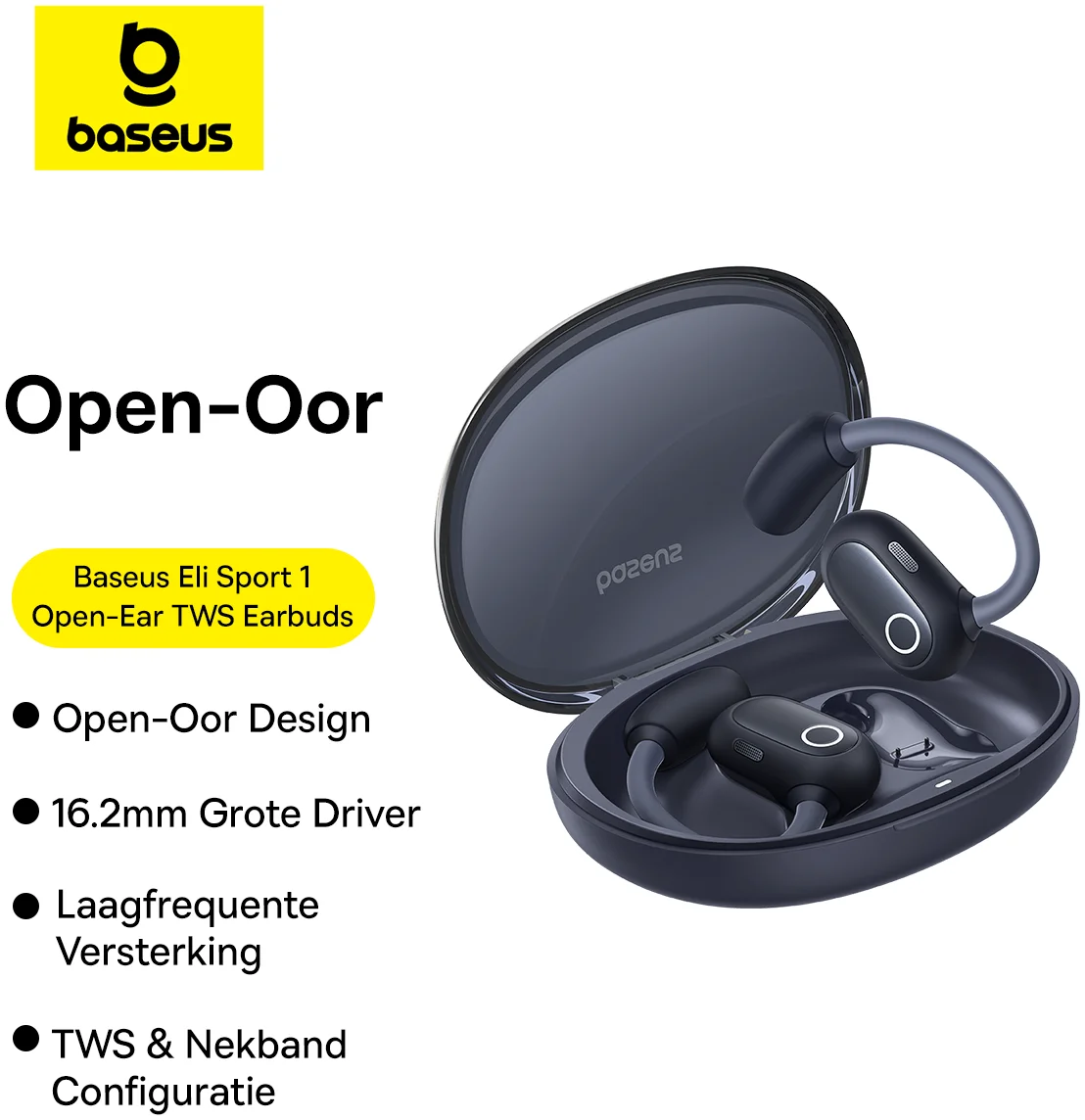 Baseus Eli Sport 1 Draadloze Open-Ear Sport Oordopjes met Nekband Zwart afbeelding 4