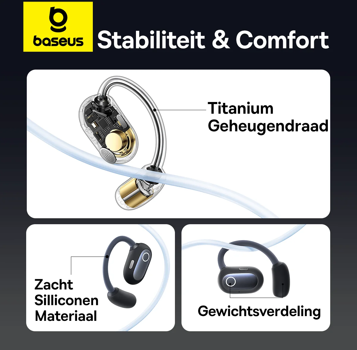 Baseus Eli Sport 1 Draadloze Open-Ear Sport Oordopjes met Nekband Zwart afbeelding 8