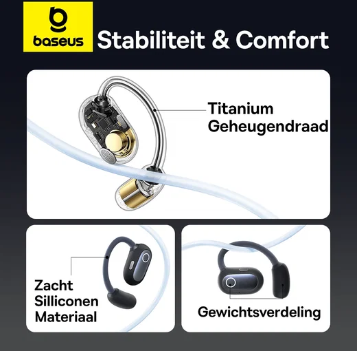 Baseus Eli Sport 1 Draadloze Open-Ear Sport Oordopjes met Nekband Zwart afbeelding 8