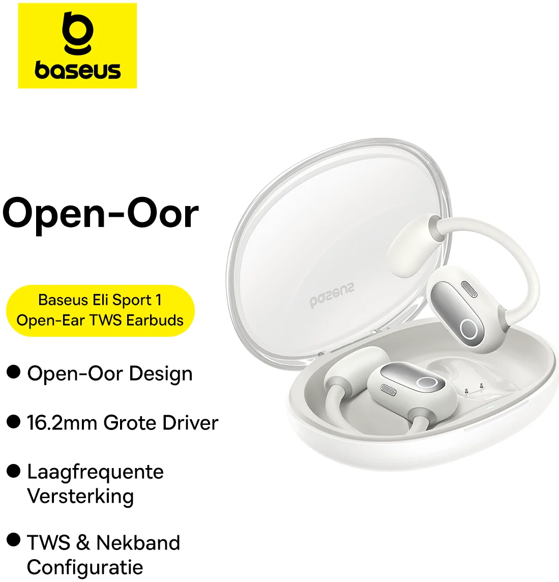 Baseus Eli Sport 1 Open-Ear Oordopjes met Nekband Wit afbeelding 4