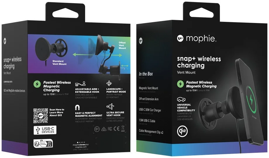 Mophie Qi2 MagSafe Ventilatierooster Telefoonhouder met 30W Lader Zwart afbeelding 19