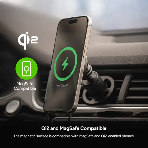 Mophie Qi2 MagSafe Ventilatierooster Telefoonhouder met 30W Lader Zwart afbeelding 4