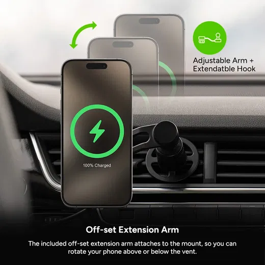 Mophie Qi2 MagSafe Ventilatierooster Telefoonhouder met 30W Lader Zwart afbeelding 7