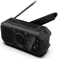 Zonnepaneel Powerbank met Opwindbare Noodradio 1.200 mAh en Zaklamp Zwart afbeelding