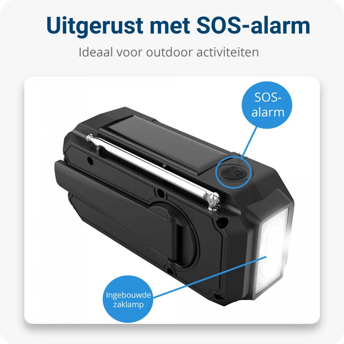 Zonnepaneel Powerbank met Opwindbare Noodradio 1.200 mAh en Zaklamp Zwart afbeelding 4