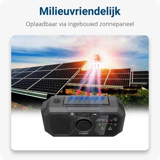 Zonnepaneel Powerbank met Opwindbare Noodradio 1.200 mAh en Zaklamp Zwart afbeelding 6