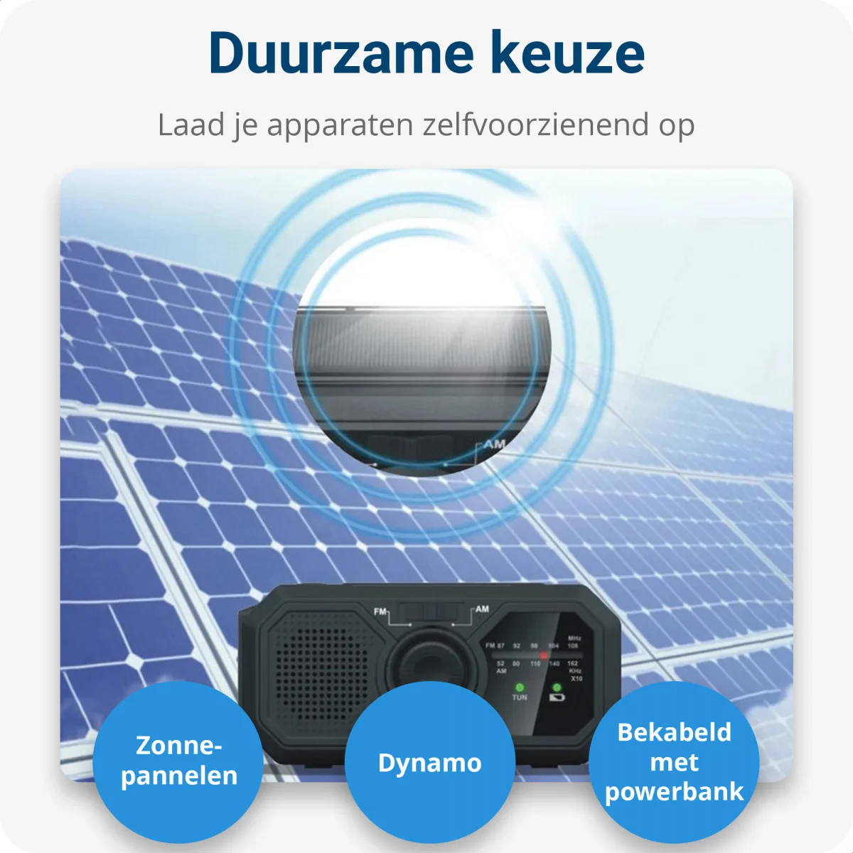 Zonnepaneel Powerbank met Opwindbare Noodradio 1.200 mAh en Zaklamp Zwart afbeelding 2