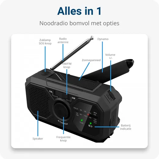 Zonnepaneel Powerbank met Opwindbare Noodradio 1.200 mAh en Zaklamp Zwart afbeelding 3