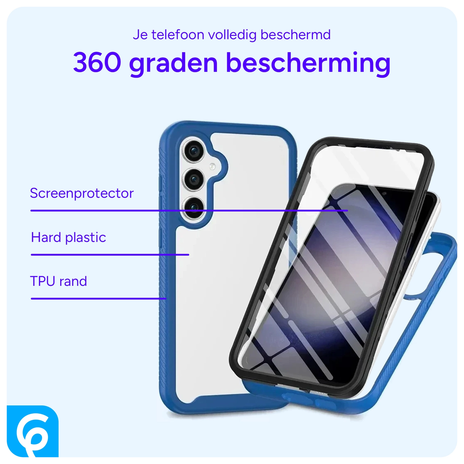 Samsung Galaxy A55 Hoesje Full Protect 360° Cover Hybride Blauw afbeelding 2