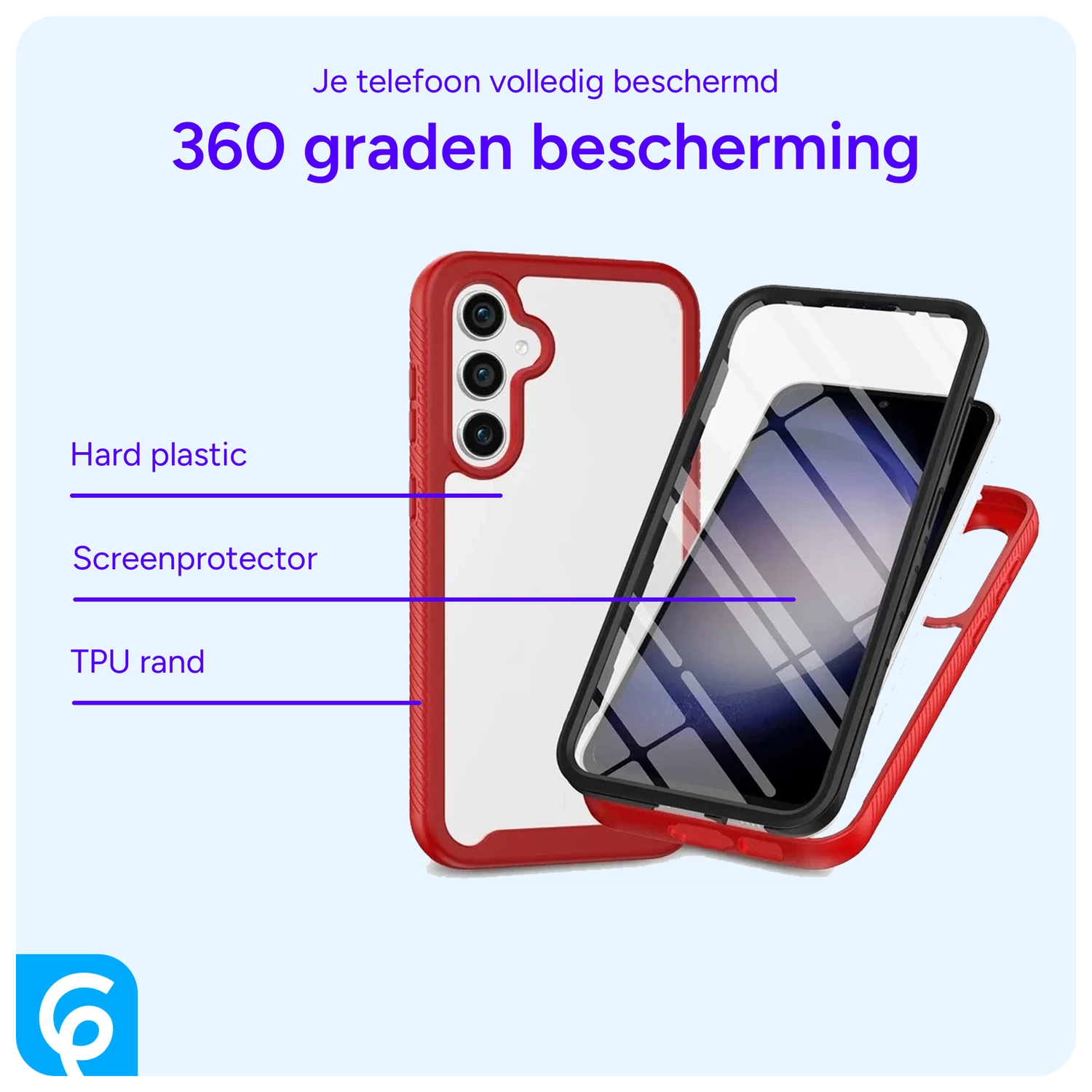 Samsung Galaxy A55 Hoesje Full Protect 360° Cover Hybride Rood afbeelding 2