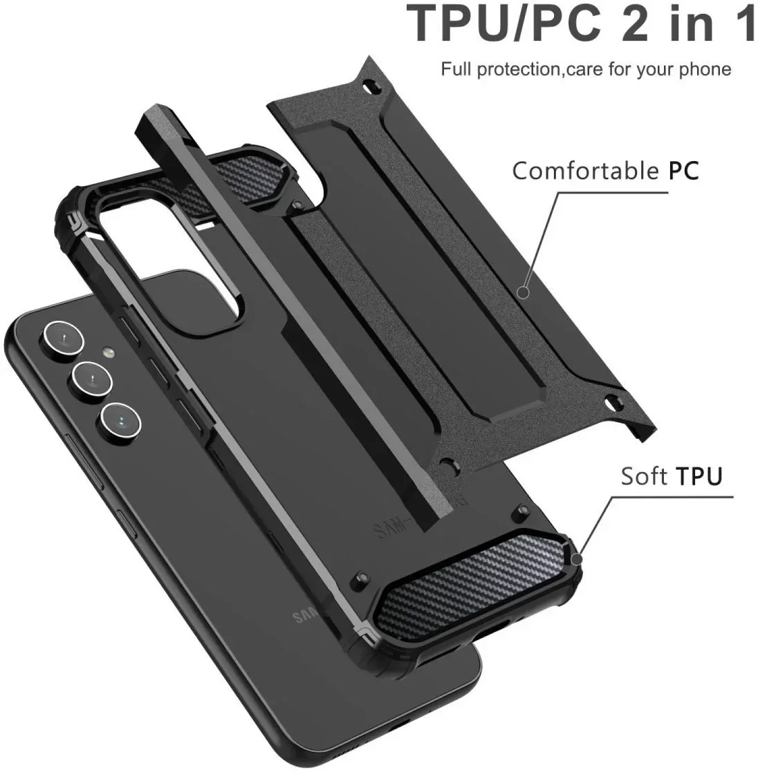 Samsung Galaxy A35 Hoesje Shock Proof Hybride Back Cover Zwart afbeelding 5