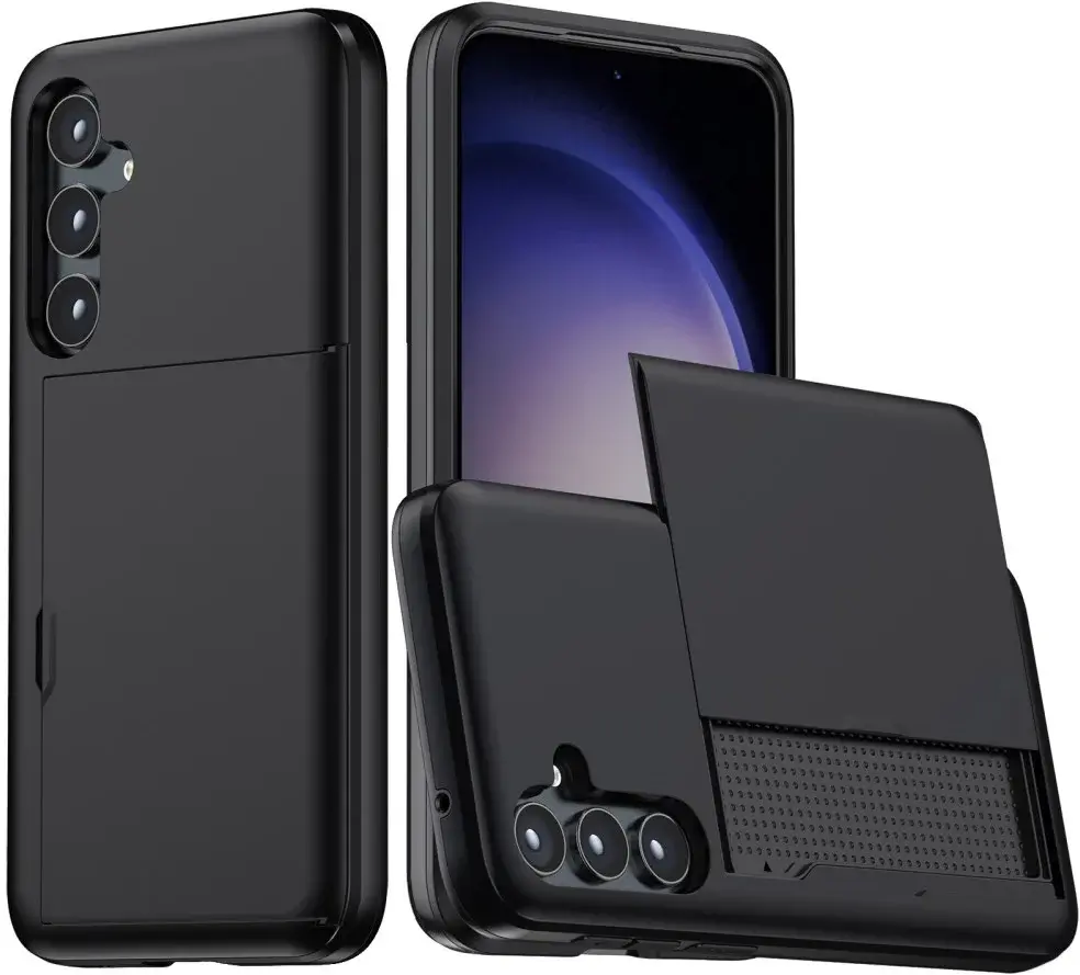 Samsung Galaxy A55 Hoesje met Slider Kaarthouder Back Cover Zwart afbeelding 1
