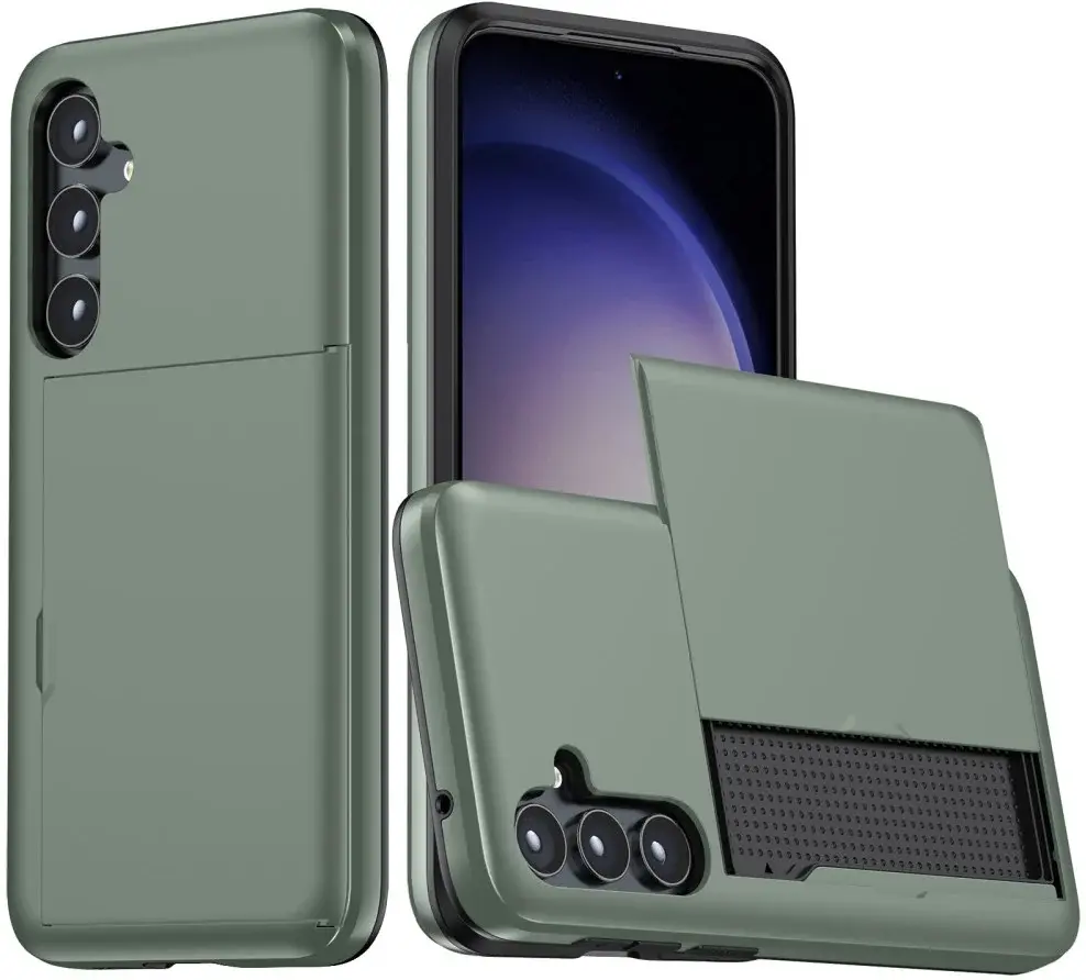 Samsung Galaxy A55 Hoesje met Slider Kaarthouder Back Cover Groen afbeelding 1